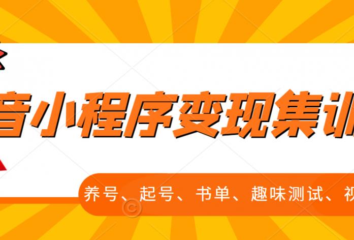 抖音小程序变现集训课，养号、起号、书单、趣味测试、视频剪辑，全套流程-CAA8.COM网创项目网