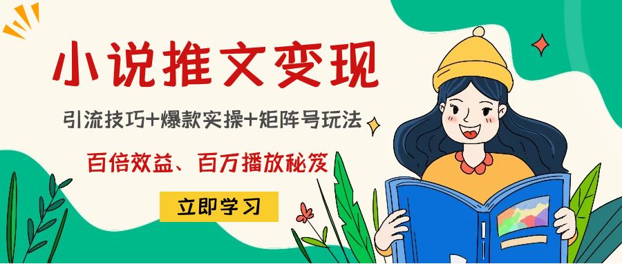 小说推文训练营：引流技巧+爆款实操+矩阵号玩法，百倍效益、百万播放秘笈-CAA8.COM网创项目网