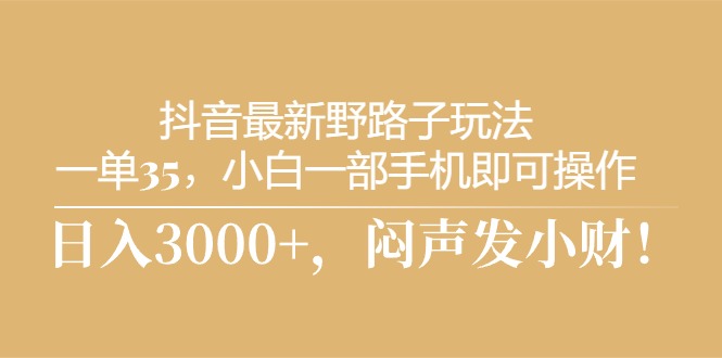 （10766期）抖音最新野路子玩法，一单35，小白一部手机即可操作，，日入3000+，闷…-CAA8.COM网创项目网