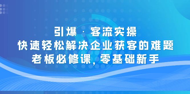 引爆·客流实操：快速轻松解决企业获客的难题，老板必修课，零基础新手-CAA8.COM网创项目网