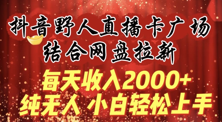 每天收入2000+，抖音野人直播卡广场，结合网盘拉新，纯无人，小白轻松上手-CAA8.COM网创项目网