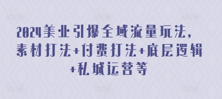 2024美业引爆全域流量玩法，素材打法 付费打法 底层逻辑 私城运营等-CAA8.COM网创项目网