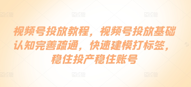 视频号投放教程，​视频号投放基础认知完善疏通，快速建模打标签，稳住投产稳住账号-CAA8.COM网创项目网