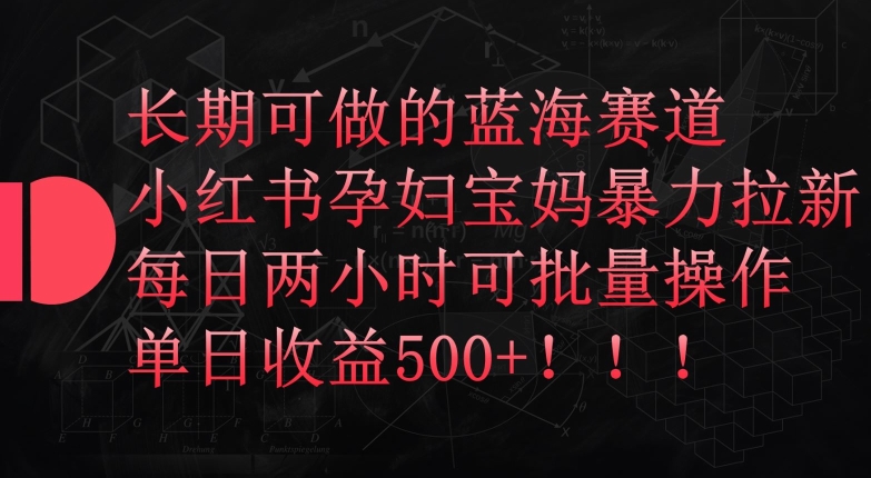 长期可做的蓝海赛道，小红书孕妇宝妈暴力拉新玩法，每日两小时可批量操作，单日收益500+-CAA8.COM网创项目网