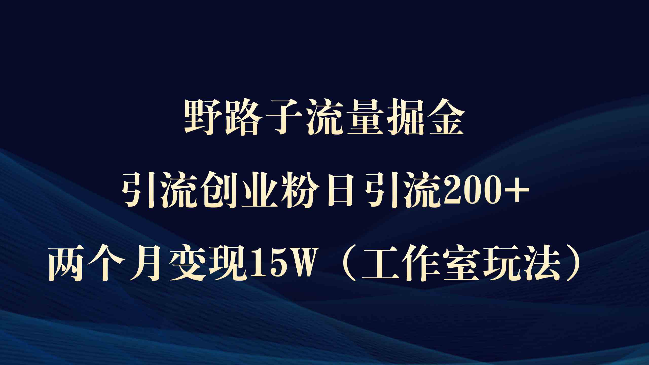 （9513期）野路子流量掘金，引流创业粉日引流200+，两个月变现15W（工作室玩法））-CAA8.COM网创项目网