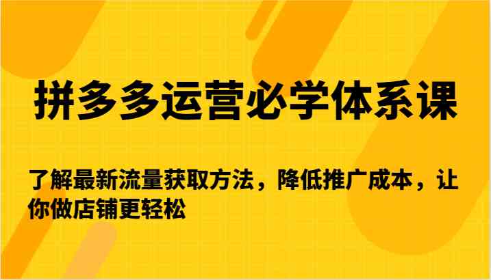 拼多多运营必学体系课-了解最新流量获取方法，降低推广成本，让你做店铺更轻松-CAA8.COM网创项目网