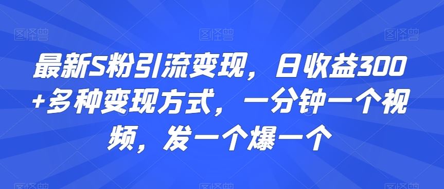 最新S粉引流变现，日收益300+多种变现方式，一分钟一个视频，发一个爆一个【揭秘】-CAA8.COM网创项目网