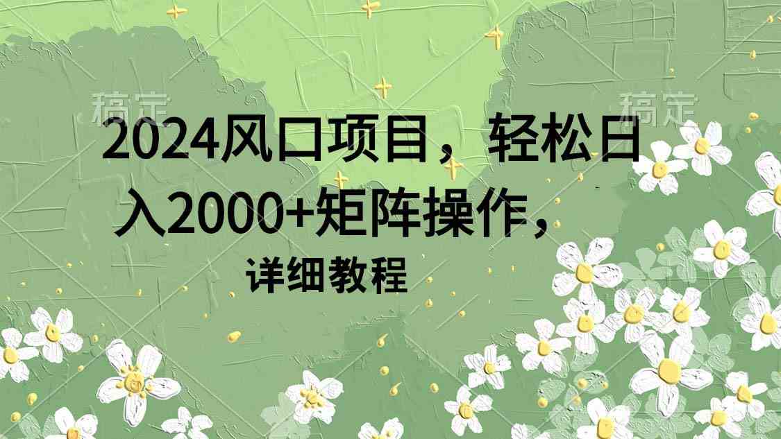 （9652期）2024风口项目，轻松日入2000+矩阵操作，详细教程-CAA8.COM网创项目网