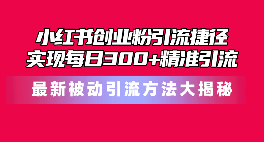 （10692期）小红书创业粉引流捷径！最新被动引流方法大揭秘，实现每日300+精准引流-CAA8.COM网创项目网