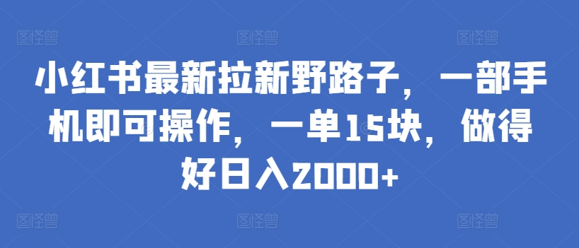 小红书最新拉新野路子，一部手机即可操作，一单15块，做得好日入2000+-CAA8.COM网创项目网