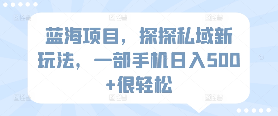 蓝海项目，探探私域新玩法，一部手机日入500+很轻松-CAA8.COM网创项目网