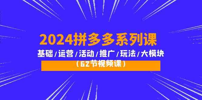 （10019期）2024拼多多系列课：基础/运营/活动/推广/玩法/大模块（62节视频课）-CAA8.COM网创项目网