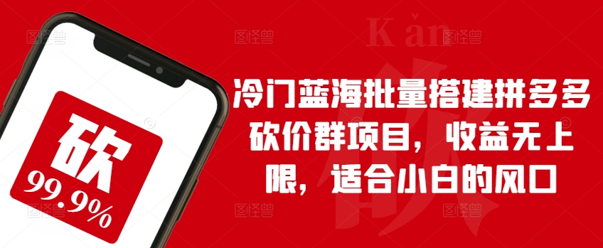 冷门蓝海批量搭建拼多多砍价群项目，收益无上限，适合小白的风口-CAA8.COM网创项目网